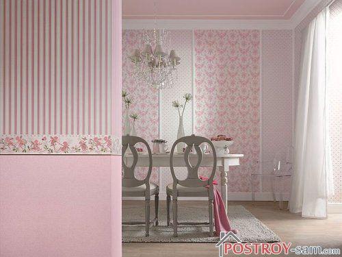 Розовые обои в кухне